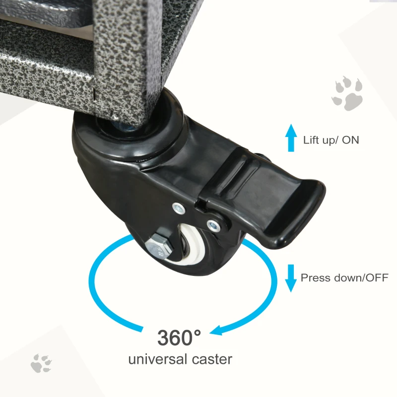 PawHut Heavy Duty Dog Crate w/ Wheels, Openable Top, Removable Tray, Bowl, for All-Sized Dogs, 42.5" x 29" W x 35"