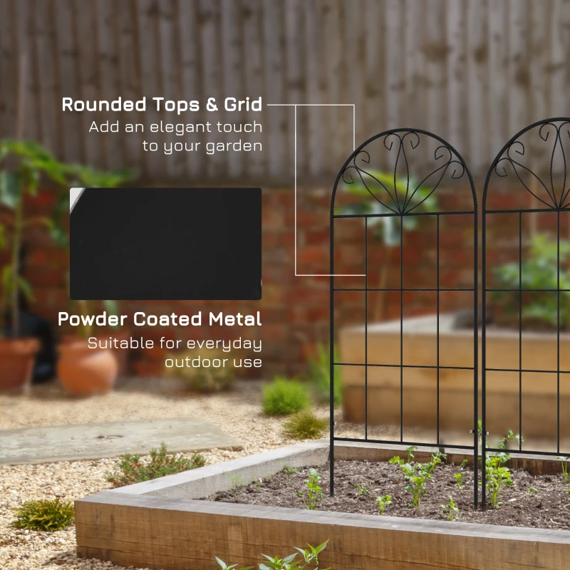 Outsunny Metal Garden Trellis Pack of 2 for Climbing Plants, Arched Grid Trellis Panels, 20" x 47", Black
