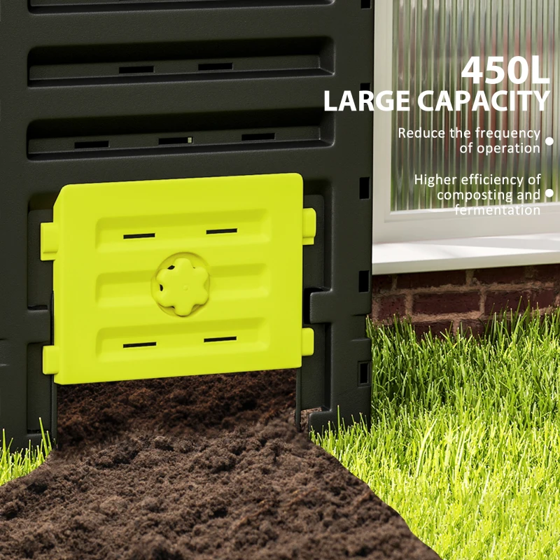Outsunny Compost Bin, Garden Composter with 80 Vents and 2 Sliding Doors, 120 Gallon (450L), Yellow