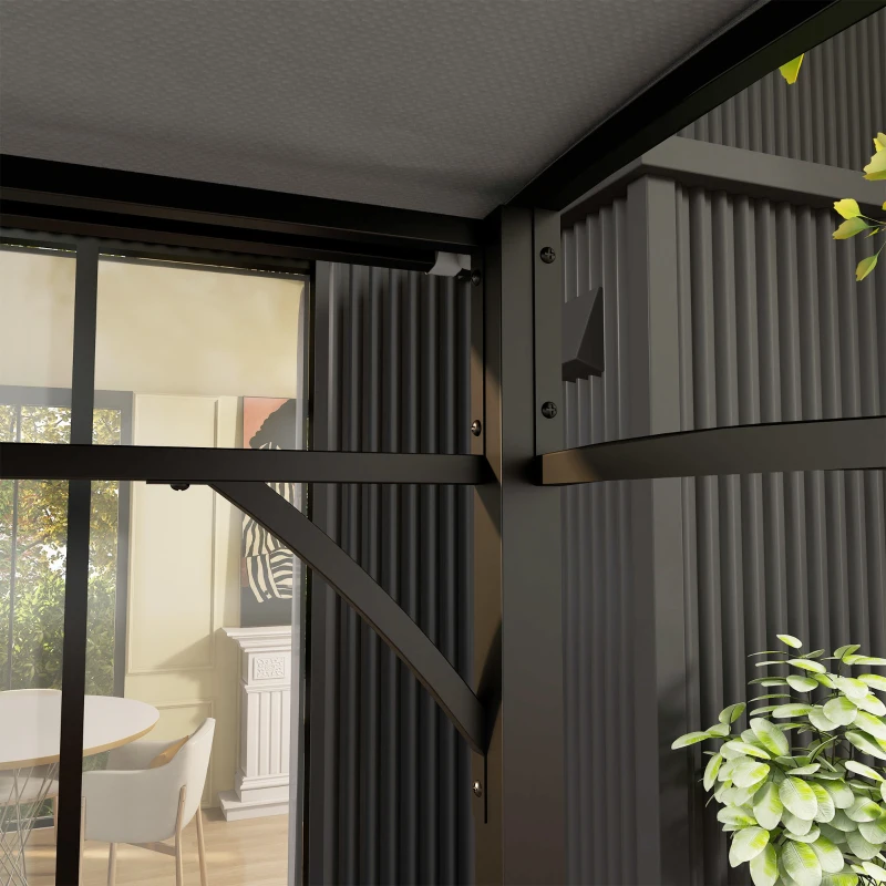 Outsunny 7' x 5' Garden Grill Canopy, BBQ Grill Gazebo Tent with Steel Frame and Hooks, Outdoor Sun Shade, Grey