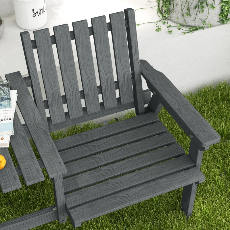 Outsunny Garden Bench for 2 Persons with Middle Table and Umbrella Hole, 2-Seater Outdoor Wooden Bench with Slat Design, Grey