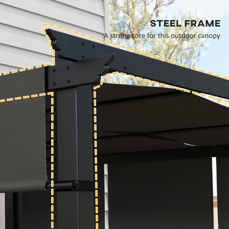 Outsunny 10' x 10' Metal Pergola, Outdoor Pergola with Retractable Canopy, for Garden, Patio, Backyard, Deck, Charcoal Grey