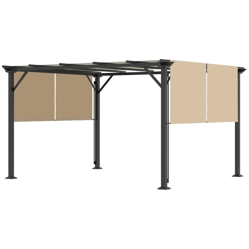 Outsunny 12' x 10' Outdoor Patio Gazebo Pergola with Retractable Canopy Roof, Steel Frame with Stakes, Unique Design, Beige