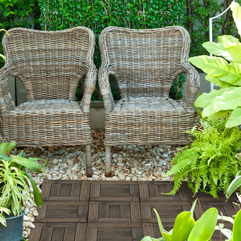 Outsunny 27 Pcs Wooden Interlocking Deck Tiles, 12" x 12" Non-slip Flooring Tiles for Indoor Outdoor Patio Balcony, Grey