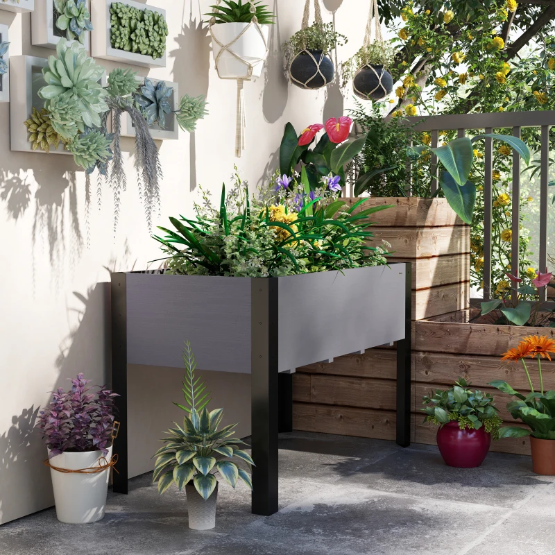 Outsunny Raised Garden Bed, Elevated Planter Box, 47"x24"x29" with Legs, Metal Frame, Wooden Planter Pot for Backyard, Patio to Grow Vegetables, Herbs, and Flowers, Grey