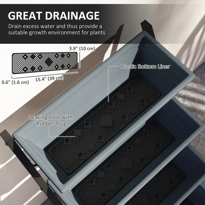 Outsunny 5-Tier Raised Garden Bed Plant Stand Flower Pots with Leaking Holes Grey