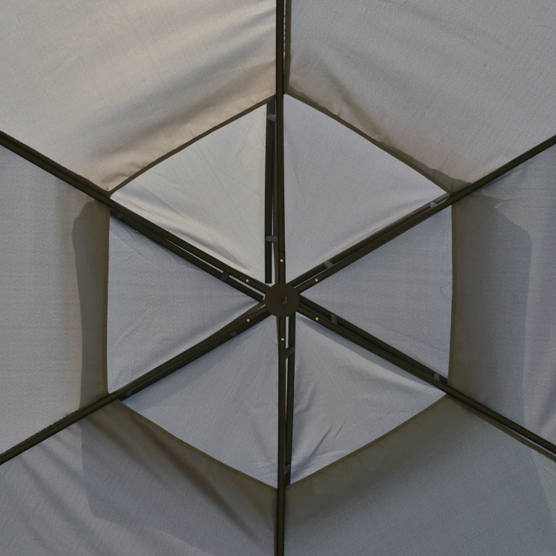 Outsunny 12' x 12' Round Outdoor Gazebo, Patio Dome Gazebo Canopy Shelter with Double Roof, Netting Sidewalls and Curtains, Zippered Doors, Strong Steel Frame, Gray