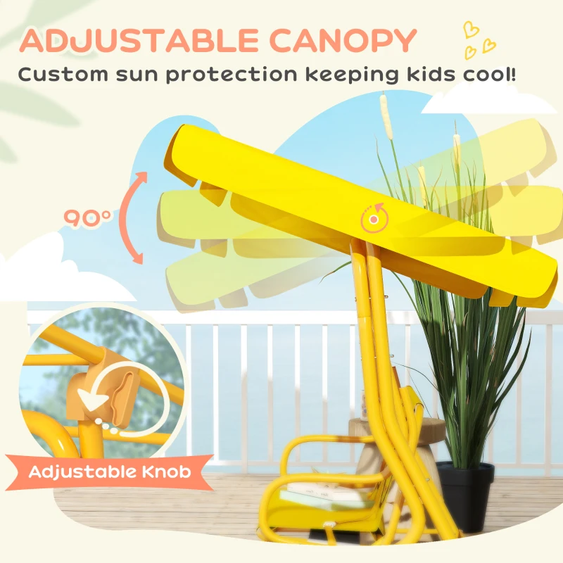 Qaba Kids Patio Swing Chair with Adjustable Canopy, Safety Belt for Patio, Garden, Poolside, Balcony, Yellow
