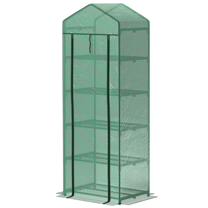 Outsunny 5 Tier Mini Greenhouse, Portable Outdoor Flower Stand with Shelf Clips, Indoor Greenhouse with Steel Frame, Transparent, 27.25" x 19.25" x 76", Green