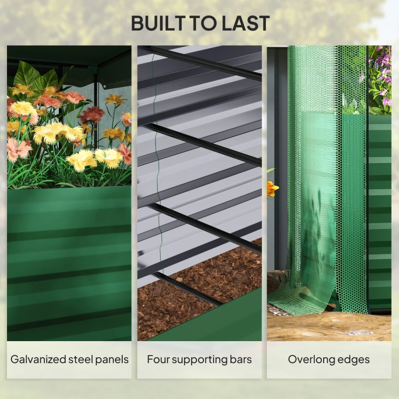 Outsunny Galvanized Steel Planter Box with Crop Cage and Shade Cloth, Raised Garden Bed for Flowers, Veggies and Herbs, Green