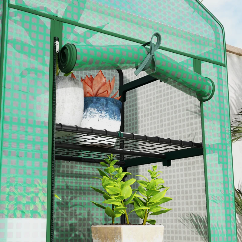 Outsunny 5 Tier Mini Greenhouse, Portable Outdoor Flower Stand with Shelf Clips, Indoor Greenhouse with Steel Frame, Transparent, 27.25" x 19.25" x 76", Green