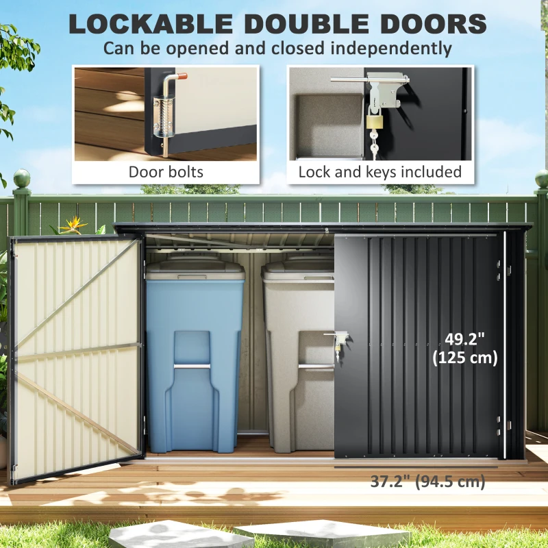 Outsunny 7.6 x 3.4ft Outdoor Storage Shed, Triple Garbage Bin Shed Organizer with Lockable Double Doors and Openable Lid