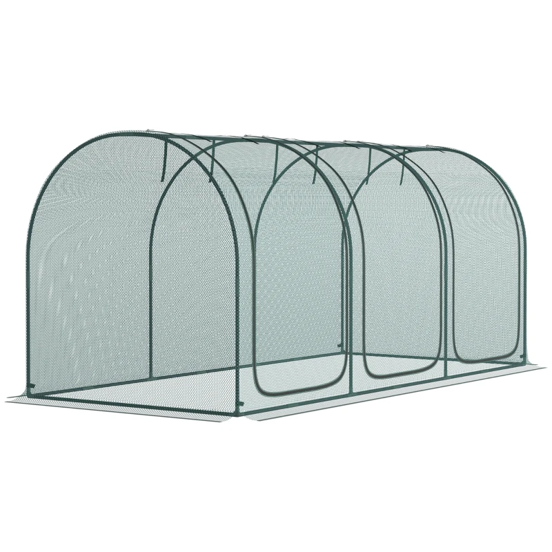 Outsunny 9' x 4' Crop Cage, Garden Plant Protector, with 3 Zippered Doors and 4 Ground Stakes, for Garden, Yard, Lawn, Green