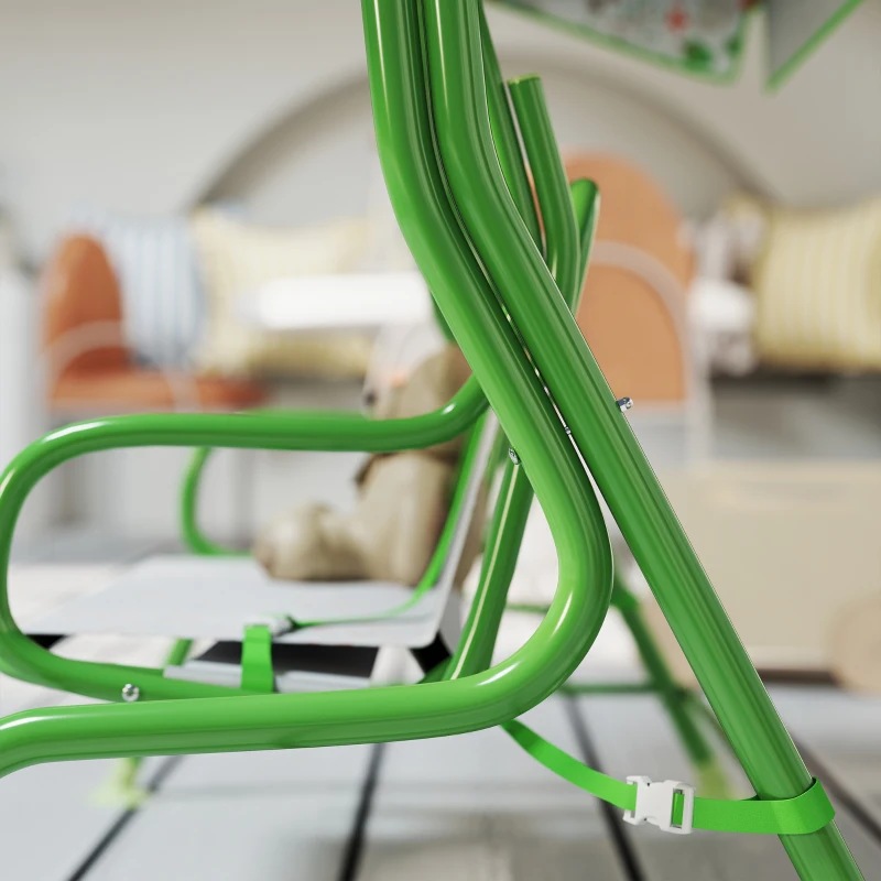 Qaba Kids Patio Swing Chair with Adjustable Canopy, Safety Belt for Patio, Garden, Poolside, Balcony, Green