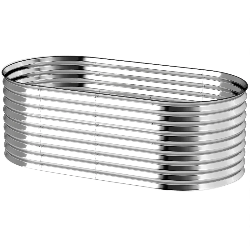 Outsunny 5 x 2.5 x 2ft Galvanized Raised Garden Bed, Easy DIY Oval Planter Box with Safety Edging and Gloves, Silver