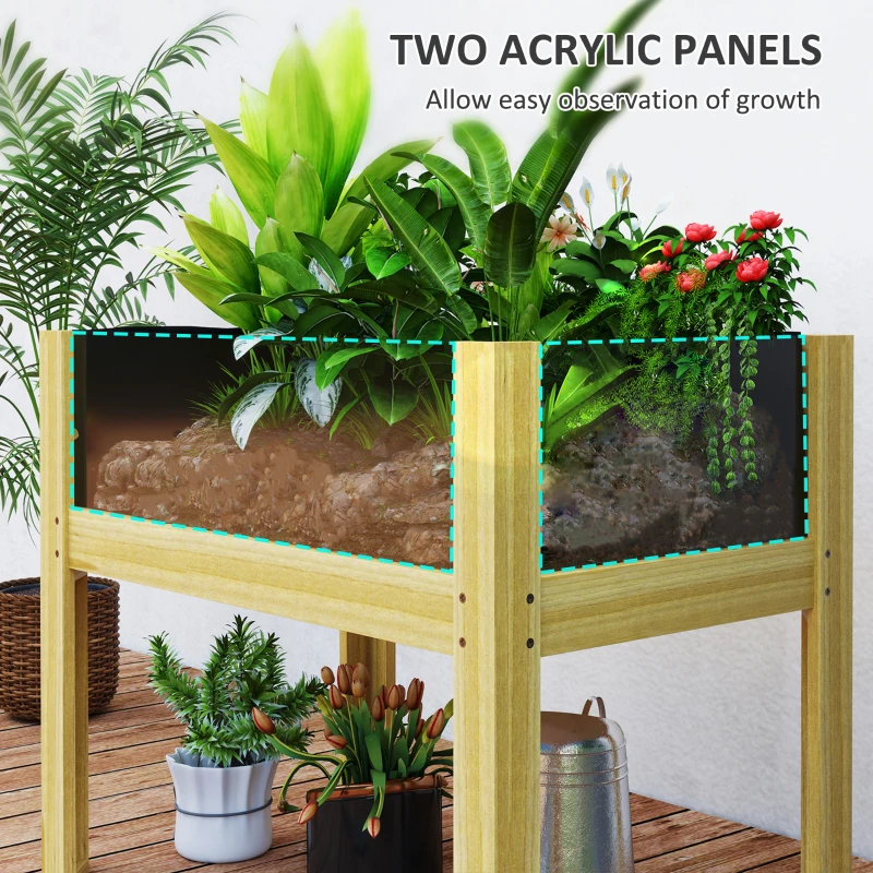 Outsunny Wooden Raised Garden Bed with Acrylic Panels, Raised Planter Box with Drainage Holes, 29.5" x 18.1" x 23.8"