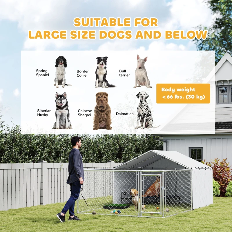 PawHut Galvanized Steel Dog Kennel Outdoor with Waterproof & UV-Resistant Cover for Large Dogs, 13.1' x 7.5' x 4.9'