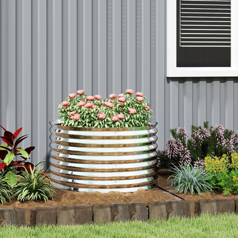 Outsunny 5 x 2.5 x 2ft Galvanized Raised Garden Bed, Easy DIY Oval Planter Box with Safety Edging and Gloves, Silver