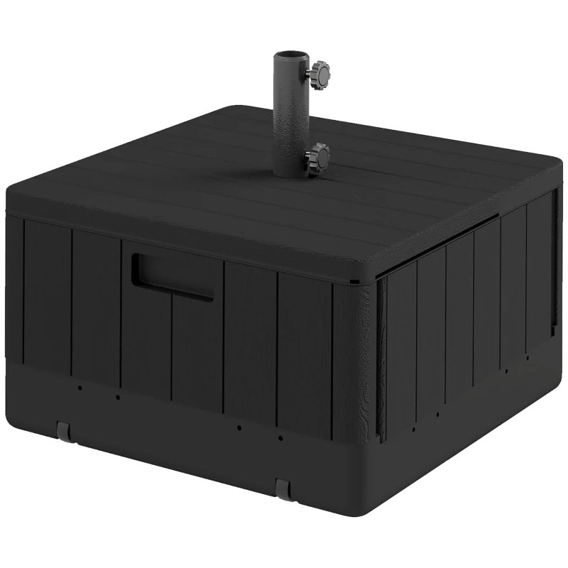 Outsunny 3-in-1 Patio Umbrella Base, Coffee End Table, Flower Box Planter with Wheels Handles, Square Plastic 176lb Stand/110lb Water Fillable Outdoor Garden Umbrella Stand, Black