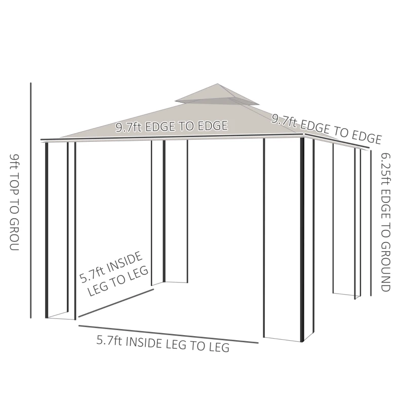Outsunny 10' x 10' Patio Gazebo, Double Roof Outdoor Gazebo Canopy Shelter with Netting, Steel Corner Frame for Garden, Lawn, Backyard and Deck, Beige