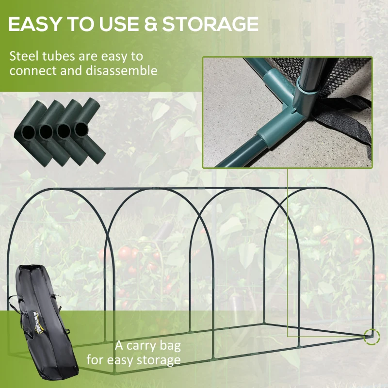 Outsunny 9' x 4' Crop Cage, Garden Plant Protector, with 3 Zippered Doors and 4 Ground Stakes, for Garden, Yard, Lawn, Green