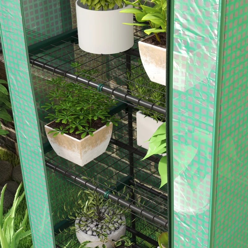 Outsunny 5 Tier Mini Greenhouse, Portable Outdoor Flower Stand with Shelf Clips, Indoor Greenhouse with Steel Frame, Transparent, 27.25" x 19.25" x 76", Green