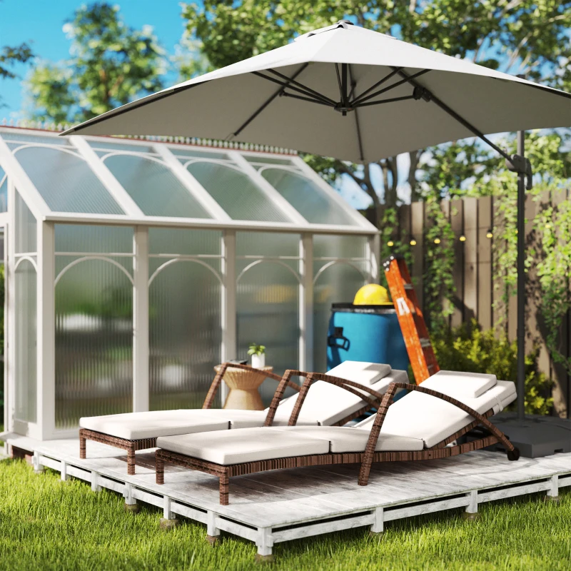 Outsunny Set of 2 Wicker Chaise Lounge Chair Outdoor Patio Lounger with 5 Adjustable Back, Wheels, Cushion, and Armrests, Beige