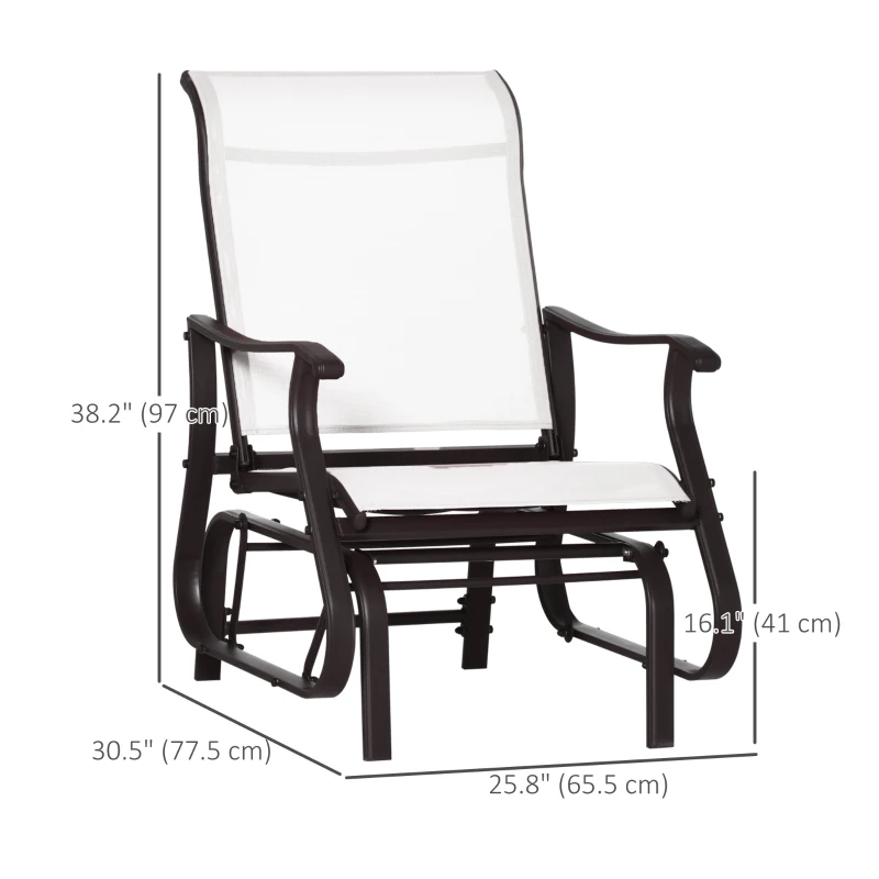 Outsunny Outdoor Glider Chair, Patio Glider with Steel Frame and Mesh Fabric, Garden Chair for Backyard, Garden, and Porch, Cream White