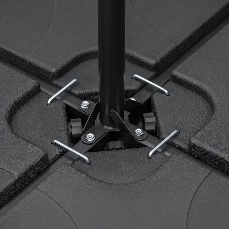 Outsunny 4 Piece Umbrella Base Stand w/ U Locking, 132 lb Capacity Water or 172 lb Capacity Sand, Black