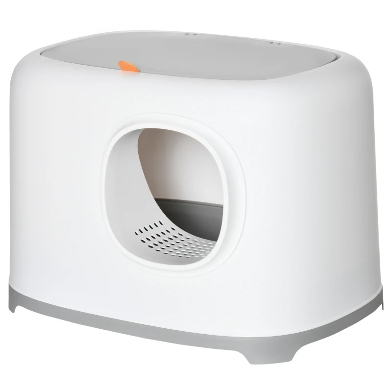 PawHut Cat Litter Box with Anti-Sand Tunnel, Scoop, Open Top, Odor Control & Easy to Clean, White