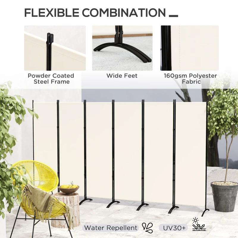 Outsunny 6 Panel Folding Room Divider, UV30+ Privacy Screen, Indoor Outdoor Privacy Panel with Stable Base, Beige