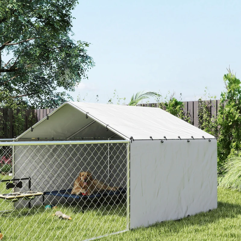 PawHut Galvanized Steel Dog Kennel Outdoor with Waterproof & UV-Resistant Cover for Large Dogs, 13.1' x 7.5' x 4.9'