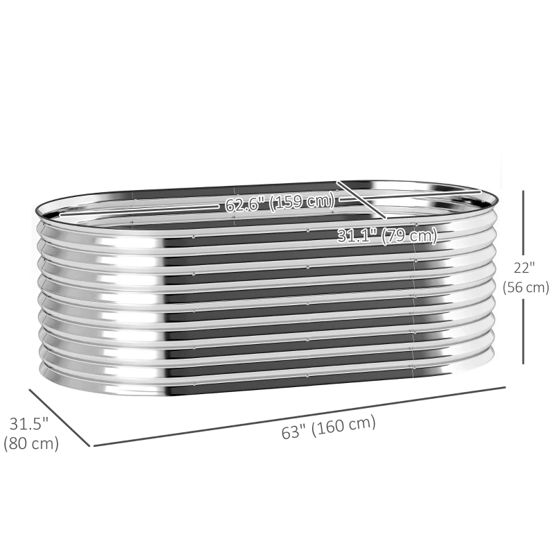 Outsunny 5 x 2.5 x 2ft Galvanized Raised Garden Bed, Easy DIY Oval Planter Box with Safety Edging and Gloves, Silver