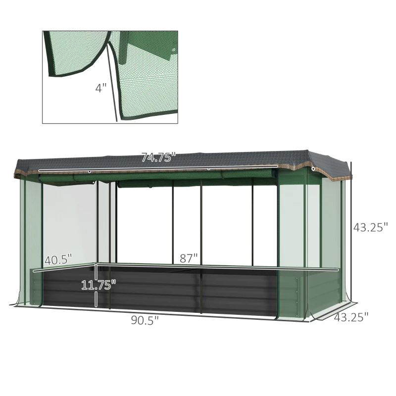 Outsunny Galvanized Steel Planter Box with Crop Cage and Shade Cloth, Raised Garden Bed for Flowers, Veggies and Herbs, Gray