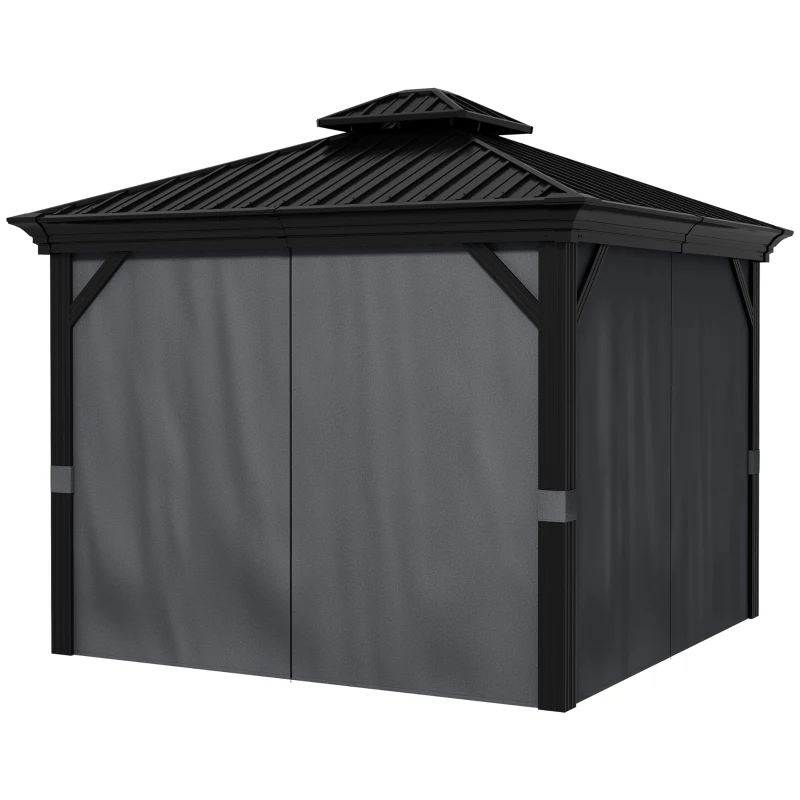 Outsunny 10' x 12' Outdoor Hardtop Gazebo with Galvanized Canopy & Netting Sidewalls for Lawn, Backyard, Dark Grey