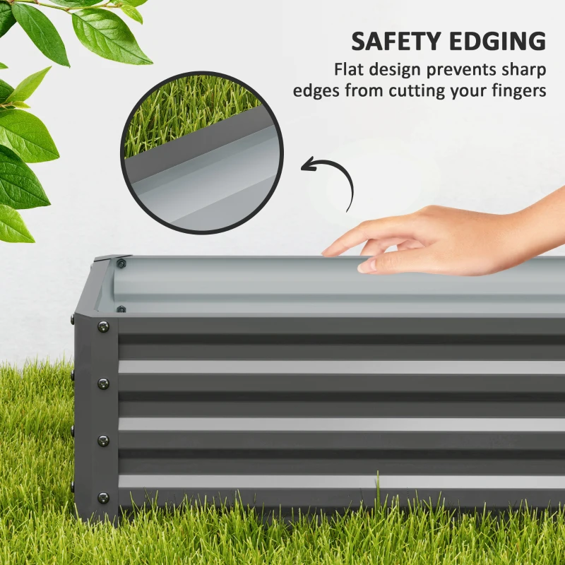 Outsunny Galvanized Raised Garden Beds, Outdoor Planter Box, Set of 2, for Flowers, Herbs and Vegetables, Light Grey