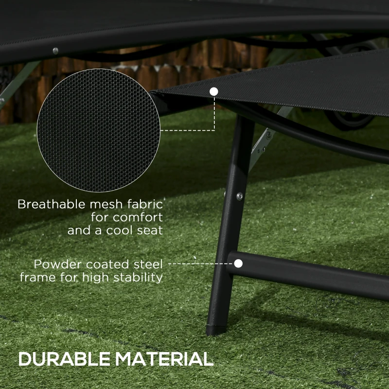 Outsunny 2PCs Lounge Chairs with Wheels, 5-Level Adjustable Backrest for Garden, Backyard, Patio, Deck, Poolside, White