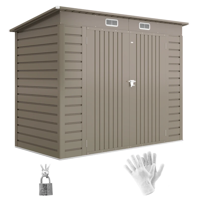 Outsunny 8 x 4FT Galvanized Garden Storage Shed, Metal Outdoor Shed with Double Doors and 2 Vents, Light Grey