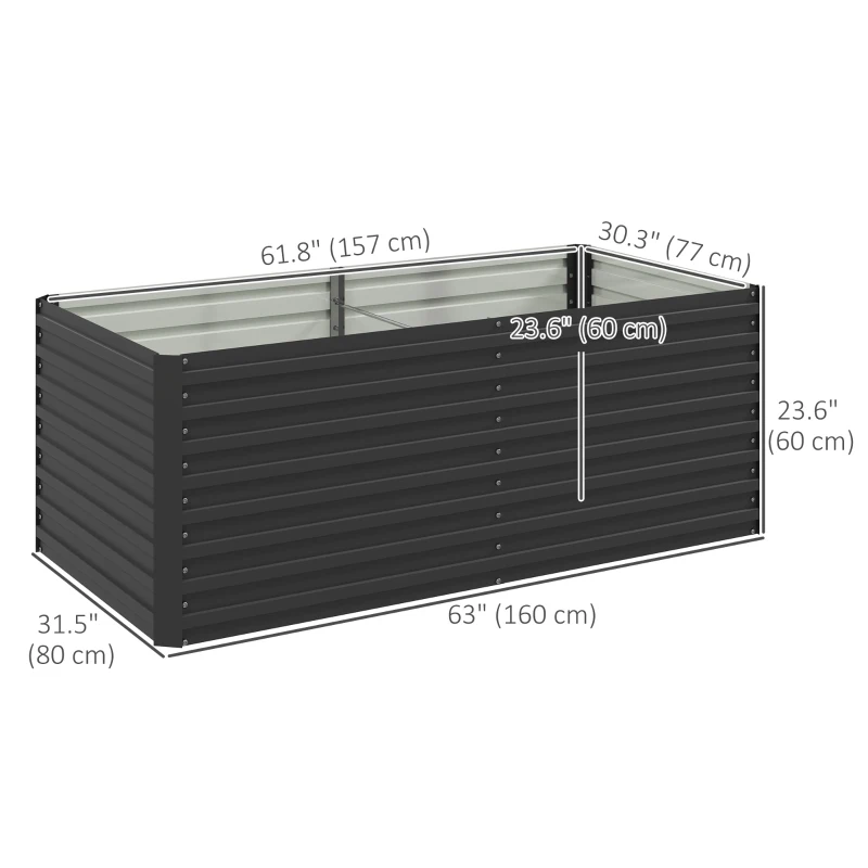Outsunny 5' x 3' x 2' Raised Garden Bed, Galvanized Planter Box for Growing Flowers, Herbs and Vegetables, Dark Grey