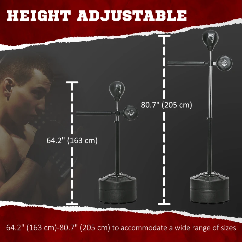 Soozier Boxing Speed Trainer with Stand, Reaction Bar Challenge, Reflex Bag, 64-81in Adjustable Height, Red and Blue