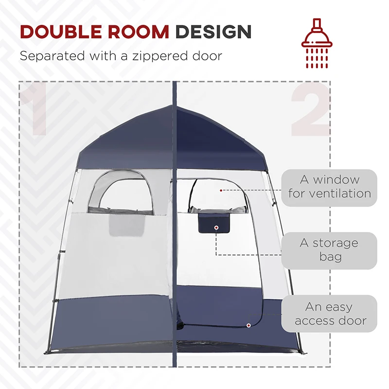 Outsunny Two Room Pop Up Shower Tent with Shower Bag, Floor and Carry Bag, Blue