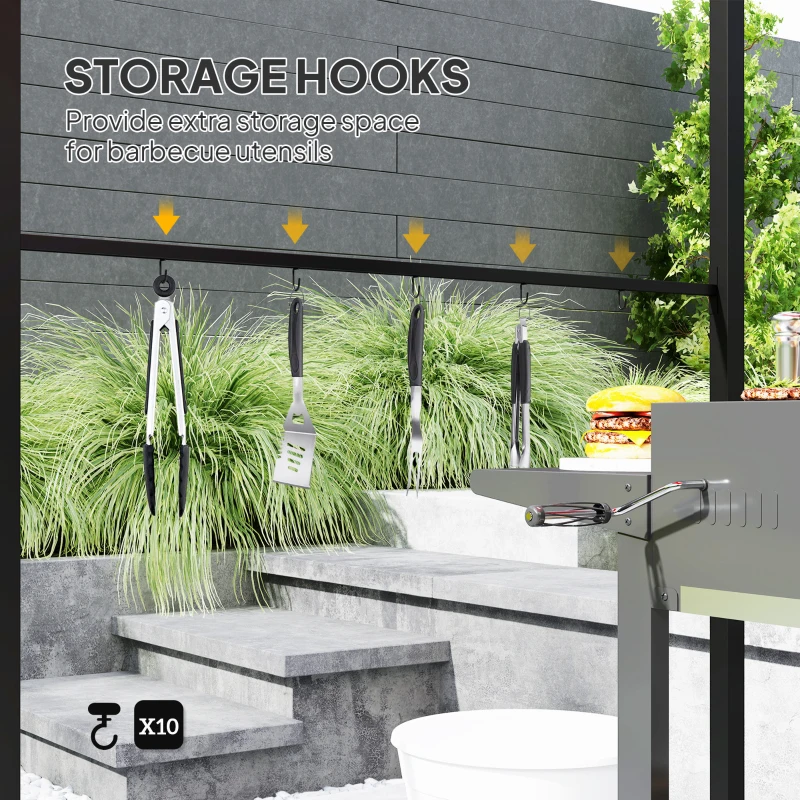 Outsunny 7' x 5' Garden Grill Canopy, BBQ Grill Gazebo Tent with Steel Frame and Hooks, Outdoor Sun Shade, Wine Red