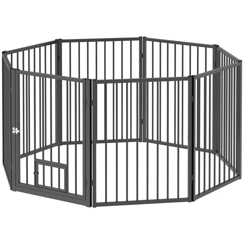 PawHut 8 Panels Dog Playpen, Foldable Portable Pet Playpen with Door, for Small & Medium Dogs, 30"H