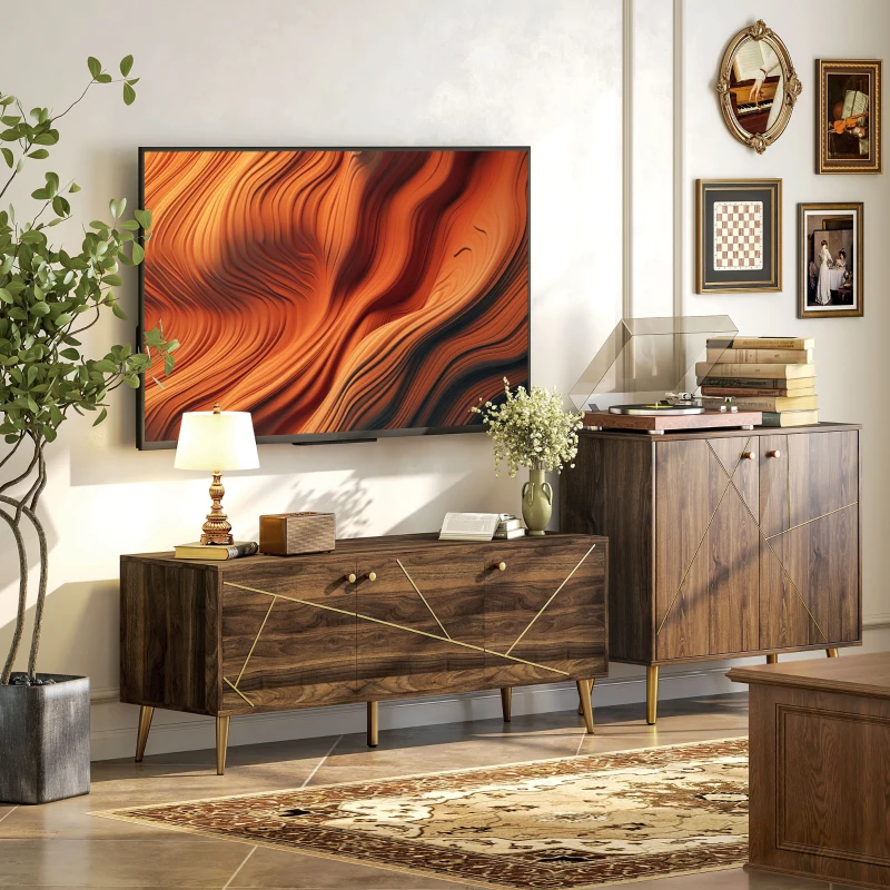 HOMCOM Sideboard Storage Cabinet with Luxurious Steel Lines, Brown