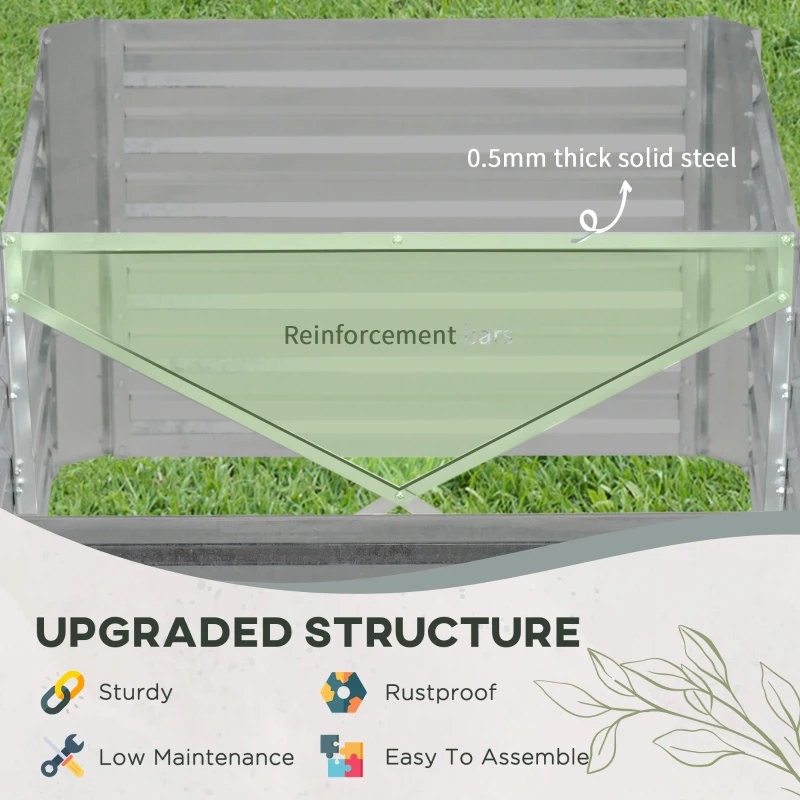 Outsunny Galvanized Raised Garden Bed, Steel Outdoor Planters with Reinforced Rods, 71" x 35" x 23", Light Grey