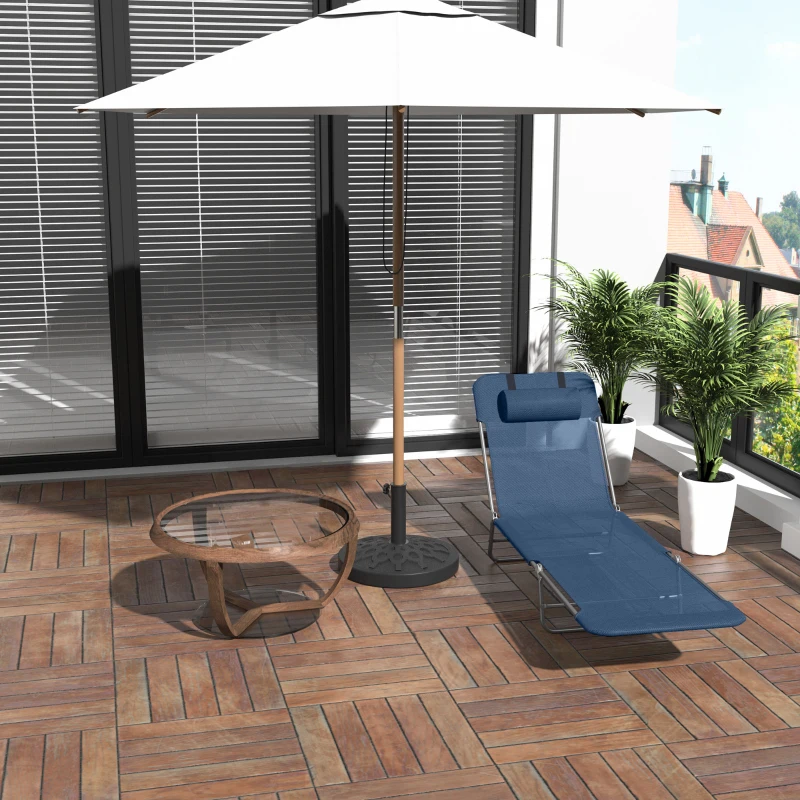 Outsunny Outdoor Lounge Chair, Portable Adjustable Reclining Seat Folding Chaise Lounge Patio Camping Beach Tanning Chair Bed with Pillow, Dark Blue