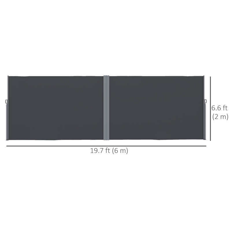 Outsunny Retractable Double Side Awning, 79"x236" Patio Privacy Screen, UV Resistant, Waterproof Wind Screen, Charcoal Grey