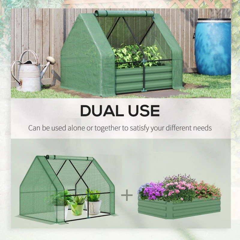 Outsunny Steel Outdoor Raised Garden Bed with Greenhouse,Cover, Roll Up Door, Dual Use, 50"x37.4"x36.2", Green