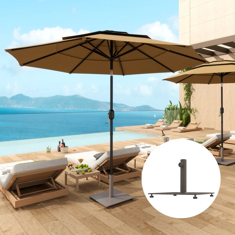 Outsunny Square Patio Umbrella Base, 29 lbs Metal Umbrella Stand Base with Adjustable Foot Pads, Heavy Duty Patio Umbrella Holder for 1.5"/1.9" Umbrella Poles for Outdoor, Lawn, Poolside, Brown