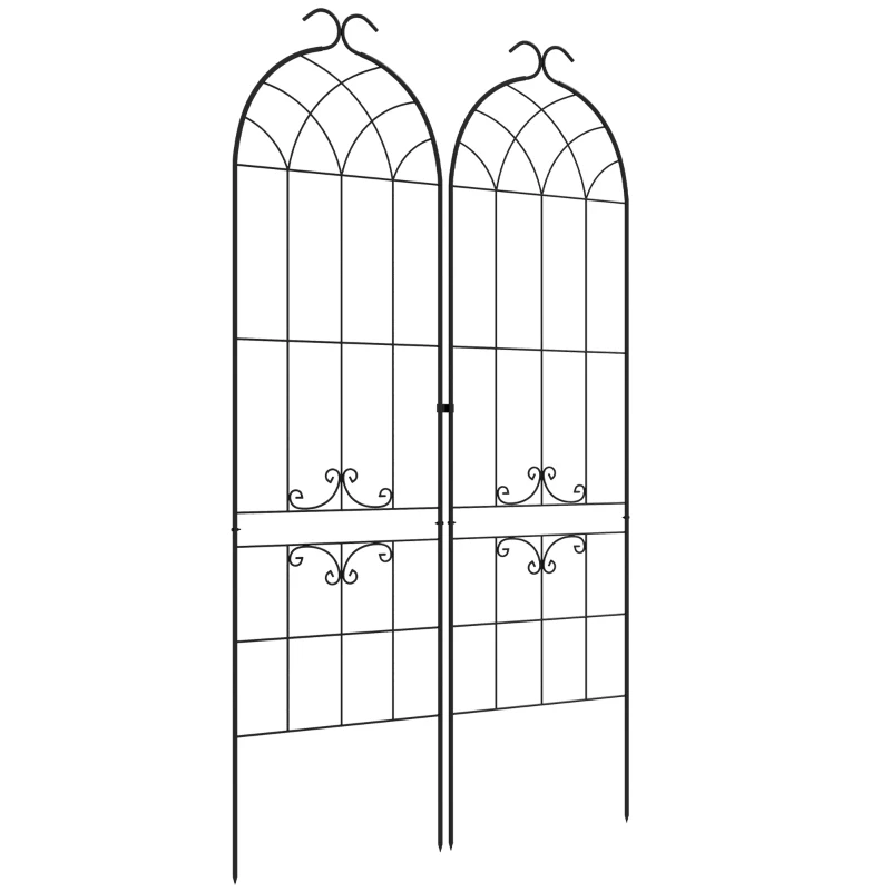 Outsunny 2 Pcs Garden Trellis for Climbing Plants, Outdoor Metal Trellis Plant Support Trellises for Patio, Lawn, Backyard
